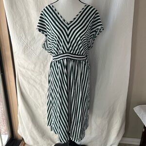 BloomChic Green and White High Low Sundress with Flutter Sleeves